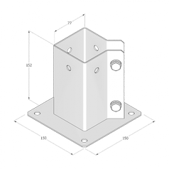 Technický výkres patky sloupku PSPA 75