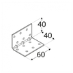 Rozměry KMP 2 - úhelníku montážního s prolisem 40x40x60x1,5 mm