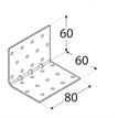 Rozměry KMP 6 - úhelníku montážního s prolisem 60x60x80x1,5 mm