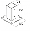 Rozměry patky sloupku se čtvercovou základnou PSP 70 -71x150x2mm