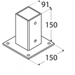 Rozměry patky sloupku se čtvercovou základnou PSP 90 - 91x150x2 mm