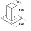 Rozměry patky sloupku se čtvercovou hlavou PSP 100- 101x150x2 mm