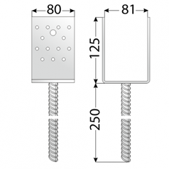 Rozměry PSS 80 patky sloupku 81x125x80x4,0