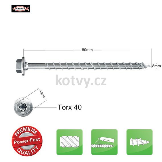 Tesařský vrut 8,0x80 se šestihranno hlavou