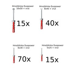 Sada hmoždinek Fischer a vrutů v organizéru - obsah