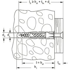 Technický výkres hmoždinky Fischer UX 6 L - dlouhé bez límečku