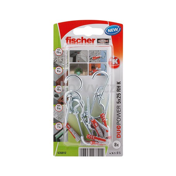 Univerzální hmoždinka Duopower 5x25 s půlkulatým hákem- blistr