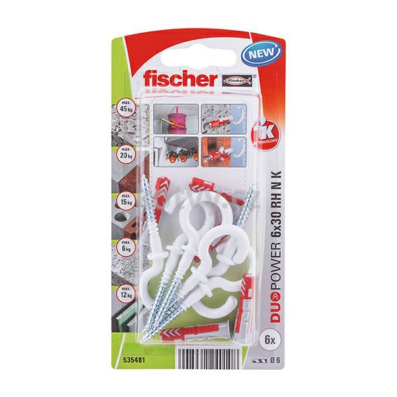 Univerzální hmoždinka Duopower 6x30 s půlkulatým plastovým hákem- blistr