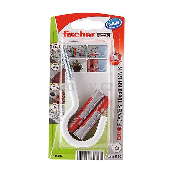 Univerzální hmoždinka Duopower 10x50 s plastovým půlkulatým hákem- blistr