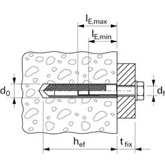 Technický výkres kotvy s vnitřním závitem Fischer RG MI